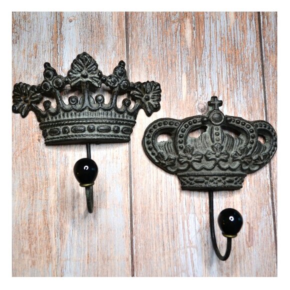 King And Queen Crown Designed Cast Iron Hooks Towels Jackets Decor Accent - Picture 1 of 5